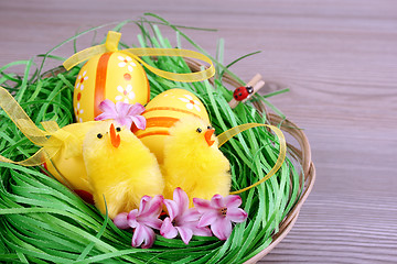 Image showing Easter eggs in a basket 