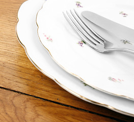 Image showing Dishes and cutlery set 