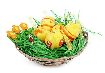 Image showing Easter eggs in a basket 