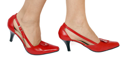 Image showing Slim legs and red shoes