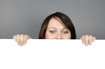 Image showing Woman with a blank billboard 