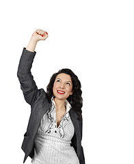 Image showing Young woman celebrating a business victory