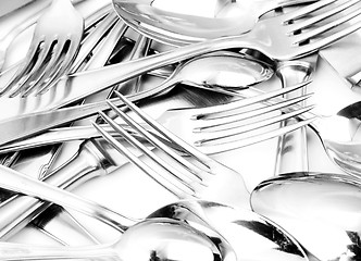 Image showing Shiny spoon, knife and fork 