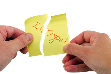 Image showing hand burst stick paper phrase I love you heart 