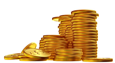 Image showing Stacks of gold dollar coins