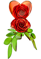 Image showing red roses and glass heart for Valentine's Day