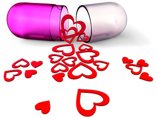 Image showing 3d love pill with red hearts for Valentine's Day