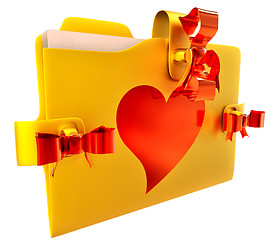 Image showing golden folder with red bow and heart