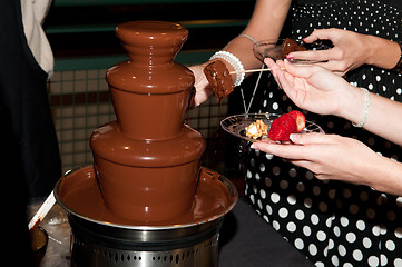 Image showing Chocolate fountain at a wedding