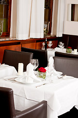 Image showing tables in restaurant decoration tableware empty dishware