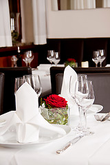 Image showing tables in restaurant decoration tableware empty dishware