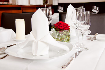 Image showing tables in restaurant decoration tableware empty dishware