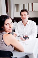 Image showing happy smiling couple in restaurant