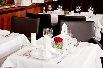 Image showing tables in restaurant decoration tableware empty dishware