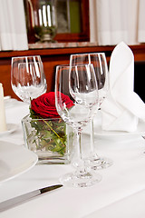 Image showing tables in restaurant decoration tableware empty dishware