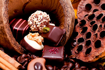 Image showing collection of different chocolate pralines truffels 