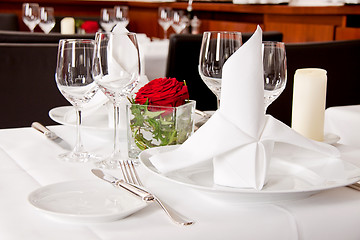 Image showing tables in restaurant decoration tableware empty dishware