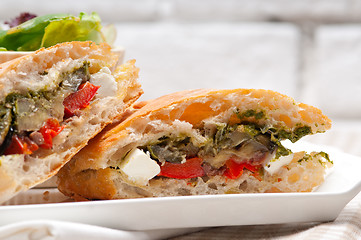 Image showing ciabatta panini sandwichwith vegetable and feta