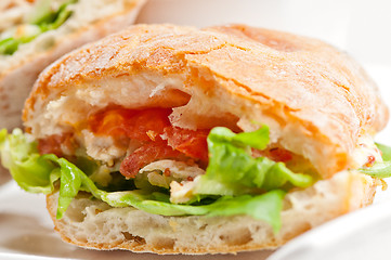 Image showing ciabatta panini sandwich with chicken and tomato