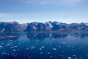 Image showing Ice fjord and mountains aerial photo