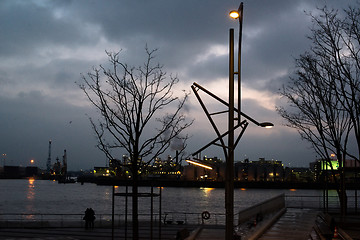 Image showing Hamburg harbour at night