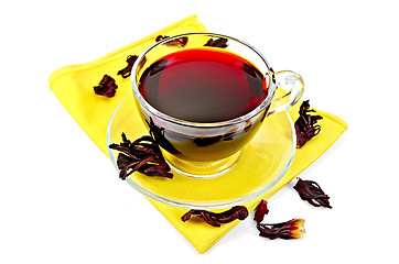 Image showing Tea hibiscus on yellow napkin