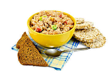 Image showing Porridge rye flakes with bread on a napkin