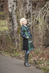 Image showing Blonde Woman in Very Colorful Winter Coat