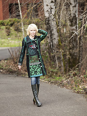 Image showing Blonde Woman in Very Colorful Winter Coat