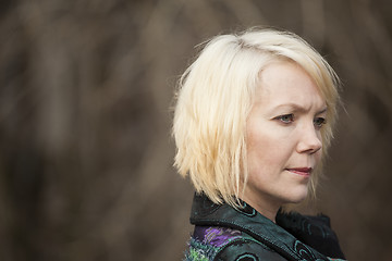 Image showing Blonde Woman in Very Colorful Winter Coat