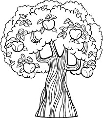Image showing apple tree cartoon for coloring book