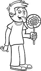 Image showing boy with lollipop cartoon for coloring