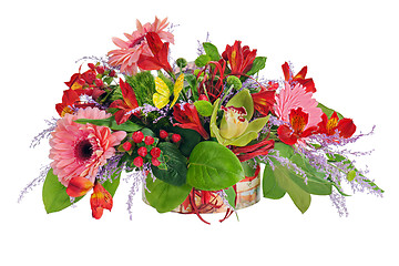 Image showing Colorful floral arrangement from lilies, cloves and orchids in c