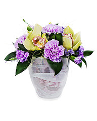 Image showing colorful floral bouquet of roses,cloves and orchids arrangement 