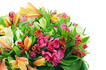 Image showing Fragment of colorful flower bouquet arrangement centerpiece isol