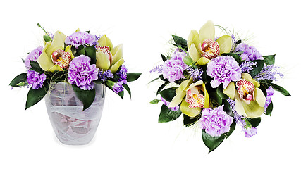 Image showing colorful floral bouquet of roses,cloves and orchids isolated on 