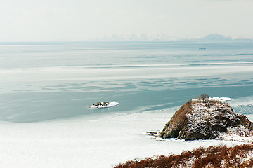Image showing Beautiful scenic view of coast Japanese sea in winter.