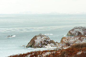 Image showing Beautiful scenic view of coast Japanese sea in winter.