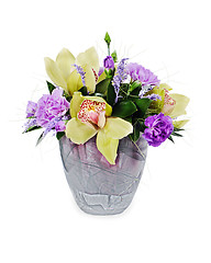 Image showing colorful floral bouquet of roses,cloves and orchids arrangement 