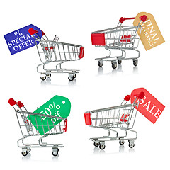 Image showing shopping carts with  tags of discount and sale