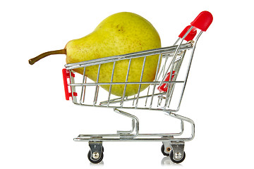 Image showing shopping cart with green pear