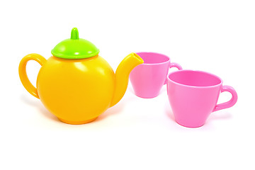 Image showing colorful teapot and cups