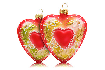 Image showing two hearts shaped baubles