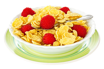 Image showing Bowl of corn flakes with berries