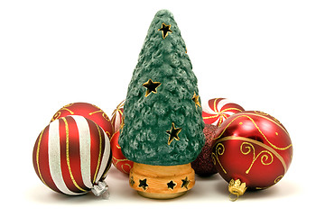 Image showing ceramic christmas tree and xmas baubles