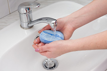 Image showing hands wash with soap