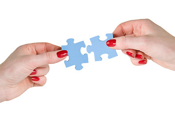 Image showing  hands with different pieces of puzzle