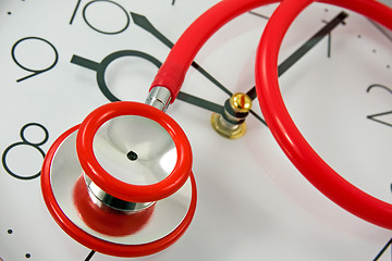 Image showing  red stethoscope on the clock