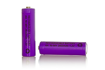 Image showing Two purple rechargeable batteries