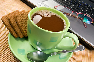 Image showing hot drink and computer